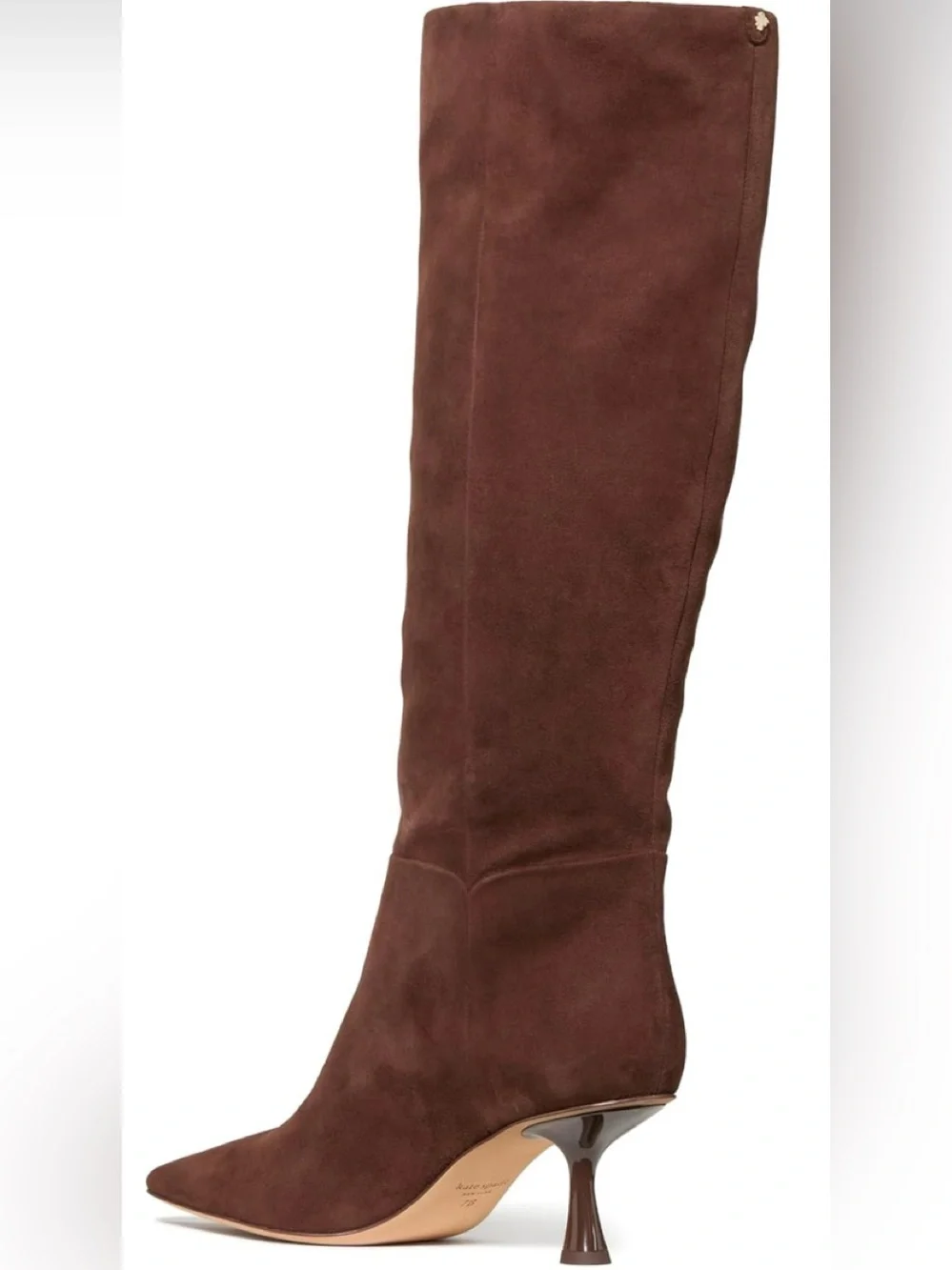 kate spade Brown Suede Knee-High Boots with Sculpted Kitten Heel